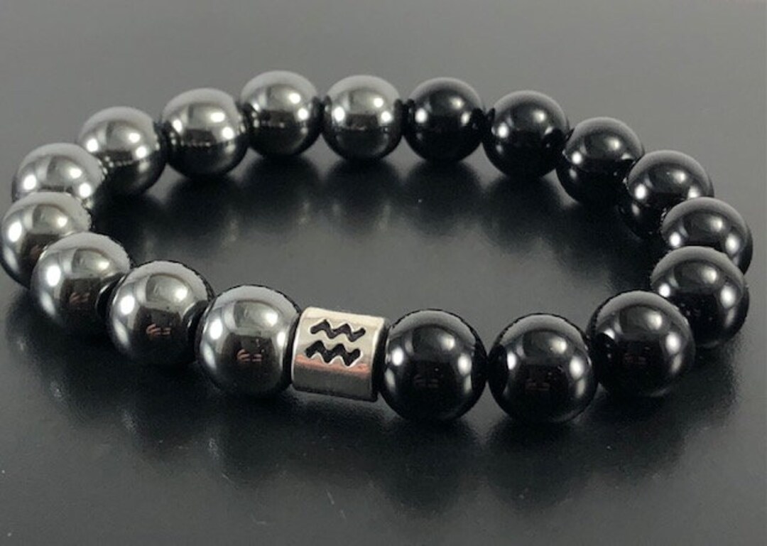 Aquarius Bracelet 10mm 8mmblack Onyx Hematite Crystals Etsy