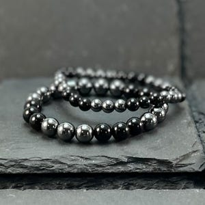 Black Obsidian & Hematite Beaded Bracelet Set: Energy Protection