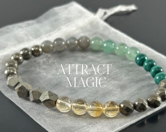 Attract Magic , Reiki Infused , Genuine Malachite, Pyrite , Citrine, Labradorite, Green Aventurine Gemstone Beaded Bracelets,Success , Money