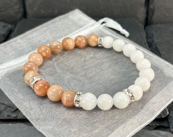 Handmade Moonstone & White Jade Bracelet: Healing Crystals for New Beginnings