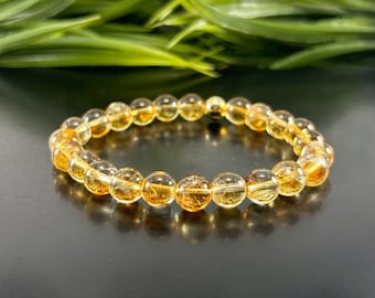 Natural Genuine Citrine Bracelet,14K Gold Accent ,6mm 8mm Success ,Abundance ,Wealth Beaded Bracelets for Men Women , 14K Gold Jewelry