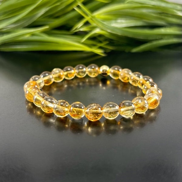 Bracelet naturel en citrine véritable, rehaussé d'or 14 carats, succès de 6 mm 8 mm, abondance, richesse, bracelets de perles pour hommes et femmes, bijoux en or 14 carats
