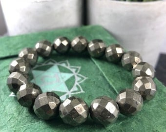 Pyrite 12mm Bracelet, High Quality Pyrite Bracelet, Large Bead Gemstone Bracelet for Men Women , Crystals for Luck Prosperity Wealth Gifts
