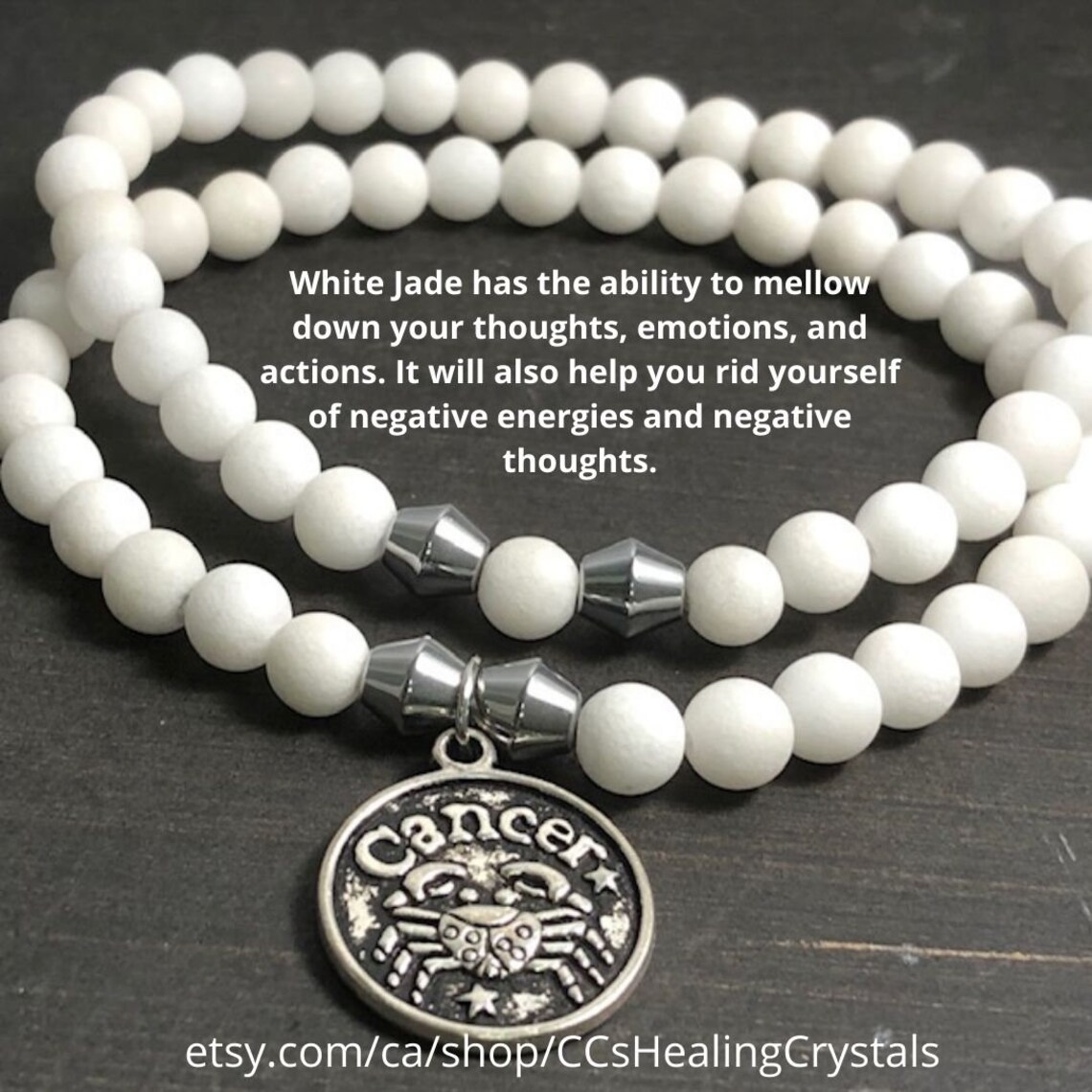 Cancer Zodiac Bracelet White Jade Bracelet Healing Crystal Etsy