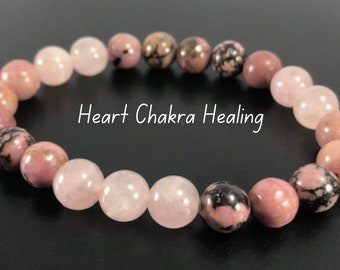 Heart Chakra Bracelet , Men Women Bead Bracelet , Pink Gemstone Bracelet , Crystals for Heart Chakra , Chakra Bracelet , Genuine Gemstones