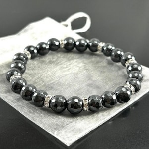 Faceted Hematite Beaded Bracelet: Energy Protection, Bling Accent
