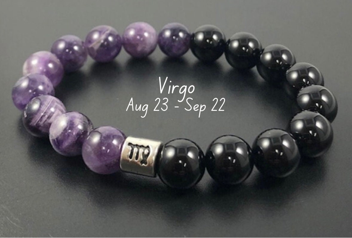 Amethyst & Black Onyx Virgo Zodiac Bracelet, Healing Crystals - Etsy