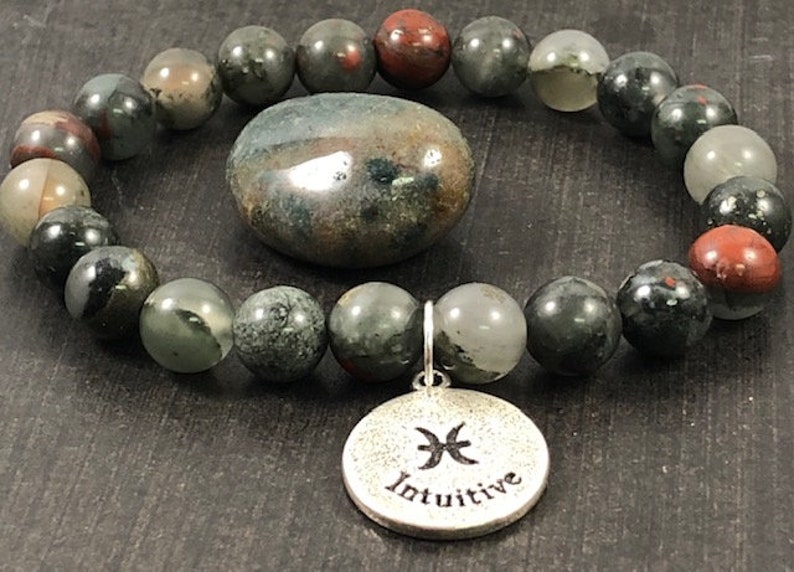 Pisces Bracelet Pisces Bracelet Gift Set Zodiac Gifts Healing Crystal Beaded Bracelet Gift Set Bloodstone Beaded Bracelet Gift Set