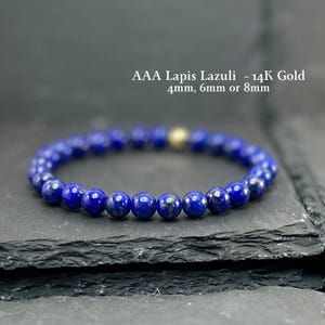 Natural Lapis Lazuli Bracelet ,14K Gold, 8mm 6mm 4mm ,Genuine Lapis Lazuli Crystal Bracelet, Men Women Lapis Jewelry Beaded Bracelet Gift