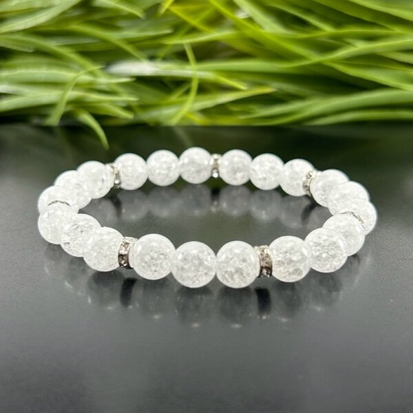 Natural Quartz Bracelet , 6mm 8mm, Bling Crystal Beaded Bracelets ,  Quartz Gemstone Bracelets for Women Men , Minimalist Bracelet ,Crystals