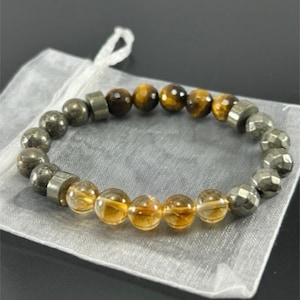 Pulsera de cristal de abundancia de pirita, citrino y ojo de tigre