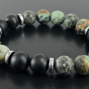 Unique Mens Bracelet , African Turquoise Crystal Bracelet , 10mm Onyx Bracelet for Women Men, High Quality Stretch Bracelets , Gifts for Him