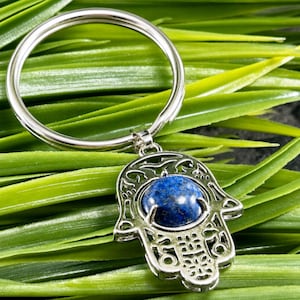 Lapis Lazuli Hamsa Hand Keychain Gift Card: Spiritual Protection Keyring
