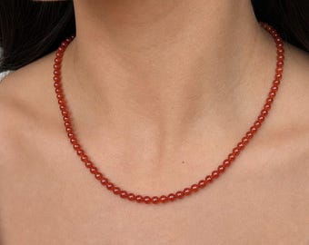 Red Carnelian Crystal Necklace, Confidence & Motivation Energy,  Handmade 4mm 6mm Beads