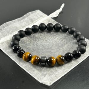 Matte Black Onyx & Tiger Eye Bracelet , Gifts for Him, Gifts for Her , Beaded Bracelets , Birthday Gifts , Mens Jewelry , Healing Bracelet