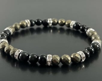 Dainty Pyrite Bracelet , Pyrite Black Obsidian 6mm Bracelet, Wealth Bracelet , Energy Protection, Genuine Pyrite Crystal Bracelet , Bling