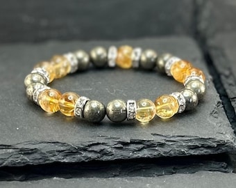 Citrine & Pyrite Gemstone Bracelet, Wealth Abundance Jewelry