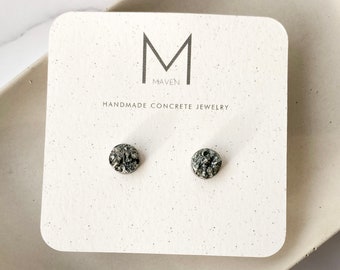 Black Pearl Druzy Style Stud Earrings | Concrete Jewelry | Stud Earrings | Cement Earrings | Gift for Her | Jewelry | BLACK FRIDAY