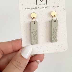 Grass Etched Dangle Earrings | Concrete Earrings | Earrings | Plant Earrings | Stocking Stuffer | Gift for Her | Jewelry