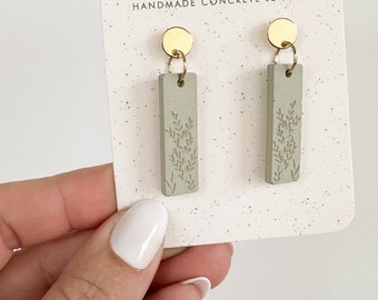 Gras geätzt baumeln Ohrringe | Beton Ohrringe | Ohrringe | Pflanzenohrringe | Weihnachtsgeschenk | Geschenk für Sie | Schmuck