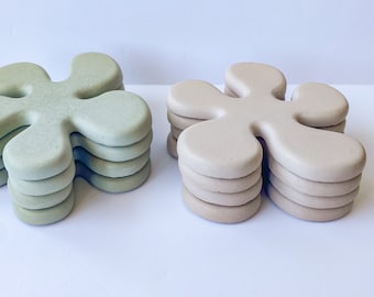 Retro-Inspired Concrete Flower Coasters - Set of 4 | Flower Power Coasters | Concrete Coasters | Home Decor | Concrete Decor | Retro Decor