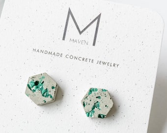 Crushed Malachite Stud Earrings | Concrete Earrings | Stone Jewelry | Modern Jewelry | Chunky Earrings | Unique Jewelry | BLACK FRIDAY