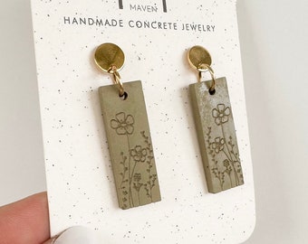 Flower Dangle Earrings | Concrete Earrings | Moon Phase Earrings | Flower | Stocking Stuffer | Gift for Her | Jewelry