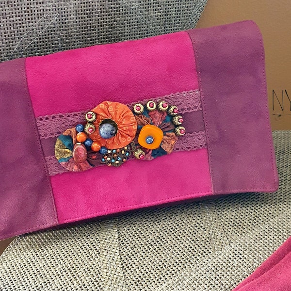 Pochette soirée bicolore prune UNIQUE ET ORIGINALE