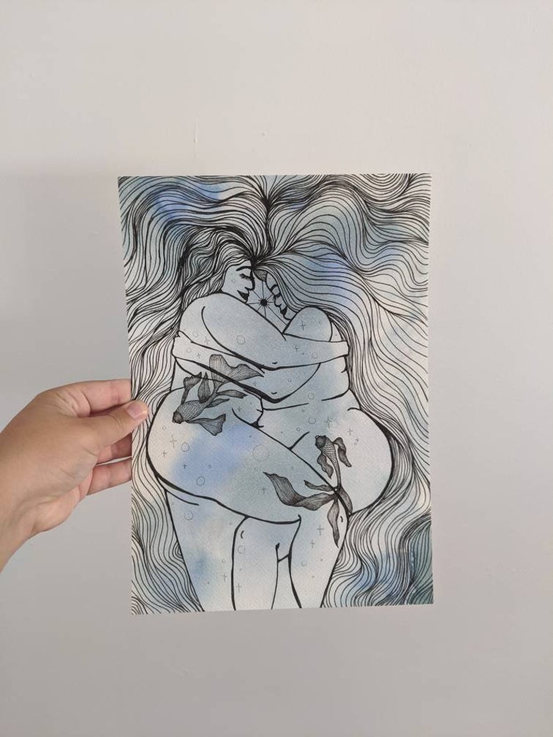 Blue Lovers Fine Art Print Etsy