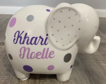 Personalized Elephant, Piggy, Rainbow & Bunny Banks with Birth Stats | Customized Baby Gift | Birth Announcement