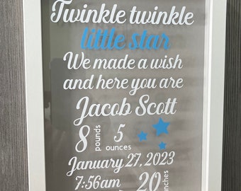 Personalized Baby Birth Stats Shadow Box: Nursery Decor Gift