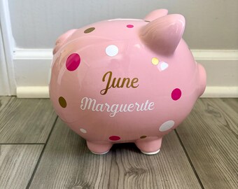 Piggy, Elephant, Rainbow & Bunny Banks with Birth Stats | Personalized Baby Gift | Birth Announcement