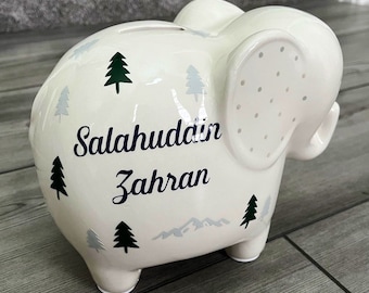 Personalized Elephant, Piggy, Rainbow & Bunny Banks with Birth Stats | Customized Baby Gift | Birth Announcement