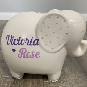 Elephant & Bunny Piggy Banks with Birth Stats | Personalized Baby Gift | Birth Announcement