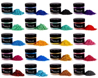 Poudre de mica - 24 pigments de couleur nacrés pour résine époxy, silicone, vernis à ongles, maquillage, fabrication de bougies, bombes pour le bain, fabrication de savon, peinture