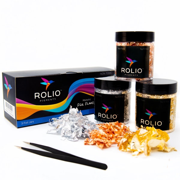 Rolio Metallic Foil Flakes for Epoxy, Nail Art, Painting, DIY Arts & Crafts, Slime, Face and Eye Makeup, Resin Jewelry 5g/0.17 oz each