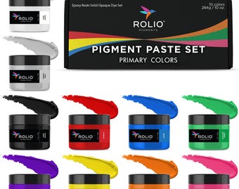 Rolio - 10 Color Pigment Paste Set (Primary Colors) for Epoxy Resin, Jewelry Making, Acrylic paint, Art, DIY Crafts - 1oz each color