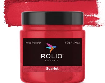 May include: A jar of red mica powder labeled "Scarlet" by Rolio Pigments. The jar is 50g / 1.76oz and features a hummingbird logo.