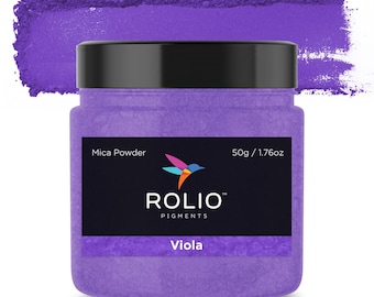 May include: A jar of purple mica powder labeled "Rolio Pigments Viola" with a hummingbird logo and the text "Mica Powder 50g / 1.76oz".