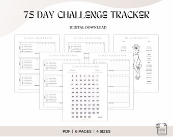 Neutrale 75 dagen uitdagingssjabloon | Formaat A4, A5, US Letter, HPC | 75 work-outuitdaging| Fitnessuitdaging| Trainingsdagboek | 75 Softtracker