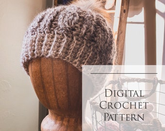 Cable Crochet Beanie Pattern, Crochet Hat,