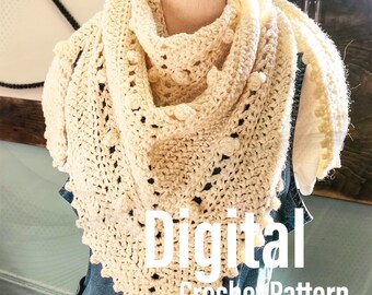 CROCHET PATTERN, Jaqueline Triangle Scarf, Crochet Shawl, Triangle Shawl Triangle, Scarf, Crochet Wrap