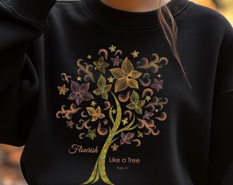 Flourish Like a Tree Psalm 1:3 Bible Verse Printable, Minimalist Christian Tree Art SVG PNG, Scripture Wall Decor Digital Download