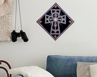 Christian Dot Art Cross - Metallic Acrylic Painting on Canvas