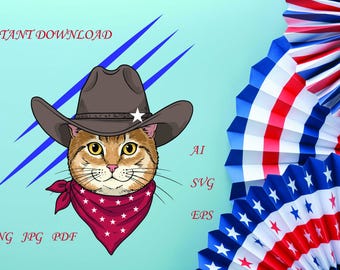 Cowboy Cat SVG - Funny Patriotic Animal Clipart for T-Shirt, Cricut & Digital Crafts