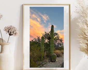 Arizona Sunset Saguaro Cactus Print, Sonora Desert Wall Art, Warm Southwestern Landscape Photo, Digital Download Poster, 18x24 A3 Printable