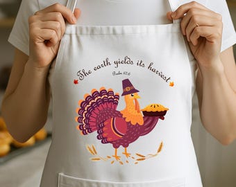 Christian Thanksgiving Turkey with Pie Design - Earth Yields Harvest Psalm 67:6 - Bible Verse Graphic for Shirts, Mugs, Aprons