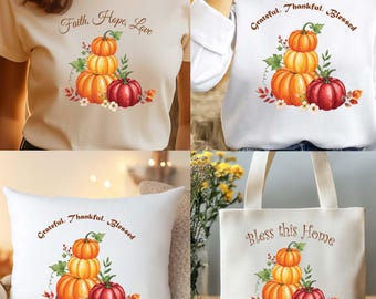Grateful Thankful Blessed Thanksgiving SVG Bundle – Fall Pumpkin Quotes – Thanksgiving Digital Wall Art