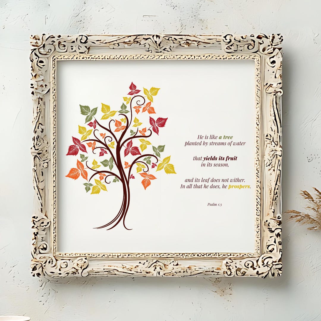 Minimalist Autumn Tree Christian Poster Psalm 1:3 Bible Verse Digital ...