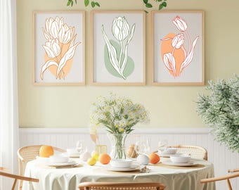 Minimalist Tulip Wall Art Digital Download | Japandi Botanical Print Set of 3, Scandinavian Line Art, Instant Download Decor Gift